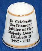 HM QUEEN ELIZABETH II DIAMOND JUBILEE CHINA THIMBLE BY MUSEUM 