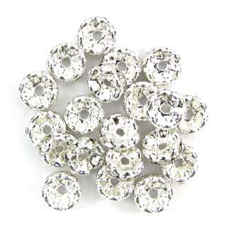 15 10mm silver plated rhinestone rondelle beads Clear  