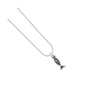  Silver Christian Fish with Silver Cross Snake Chain Charm 