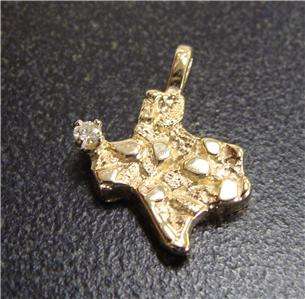 14k Yellow Gold Diamond Nugget Texas Pendant Charm  