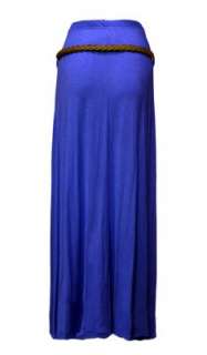 NEW WOMENS LADIES LONG PLAIN JERSEY FLARED BELTED MAXI SKIRT UK SIZE S 