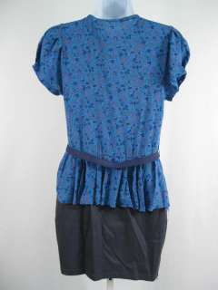 NEW PRIMP Blue Floral Belted Short Sleeve Dress Sz S  