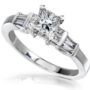   Princess Diamond Engagement Ring 14k White Gold   Size 8 Diamond Me