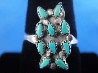 Vintage NATIVE AMERICAN Sterling Silver PETIT POINT Turquoise Ring Sz 