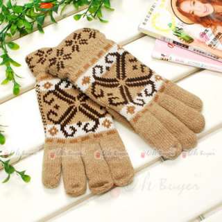 men boy male soft snow wool knit jacquard weave classic winter gloves 