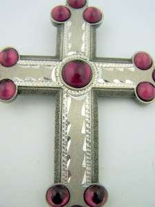 Silver Pewter Glass Amythest Bishop Pectoral Cross On Fine Gilded 30 