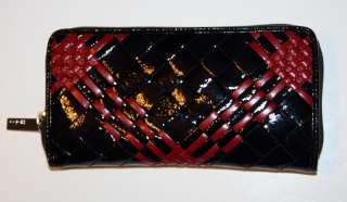 Hobo International Black & Red Woven Patent Leather LUCY Zip Around 