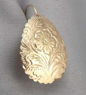 Estate 14K Solid Yellow GOLD Fancy Stamped Floral & Leaf Design 