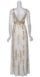 SUE WONG Ivory Metallic Silk Evening Gown Dress 4 NEW  