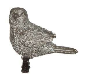 Set 12 Silver Metallic Bird Clip On Christmas Ornament  