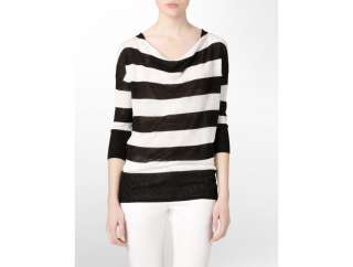 calvin klein linen striped cowlneck sweater womens  
