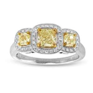 18cttw of Natural Fancy Yellow and Diamond Three Stone Fashion Ring 