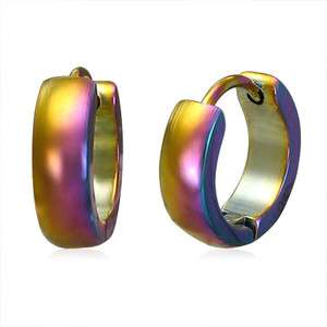 Rainbow Stainless Steel Rainbow Hoop Huggie Earrings 5d  