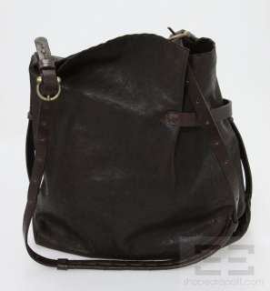 Henry Beguelin Dark Brown Leather Tassel Clip Foldover Hobo Bag  