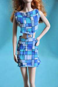 Barbie Doll Blue Block Print Mod Style Dress  