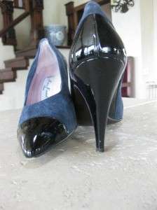 MAUD FRIZON, MISS MAUD NAVY SUEDE, PATENT LEATHER SHOES, HEELS USED 37 