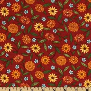  44 Wide Moda Coming Home Flowers & Vines Barn Red Fabric 