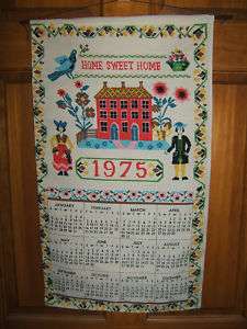 1975 vintage linen wall calendar, Home Sweet Home  