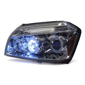   Magnum Chrome Dual HALO LED Projector Headlights + Blue HID Low & High