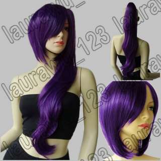   Resistant Wavy Ponytail 28 + S​hort Cosplay Wig Dark Purple  