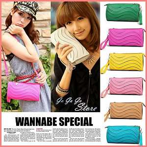 Fashion Women Candy Colors Wave Pattern HandBag Shoulder Bag PU 