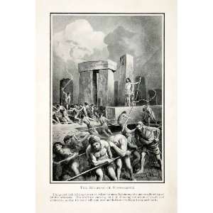 1909 Print Stonehenge Construction Slaves Labor Whip Britain 