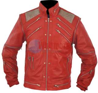 Michael Jackson Beat It Replica Red Original Leather Jacket   Silver 