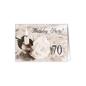  70 years elegant birthday party invitation with rose and 