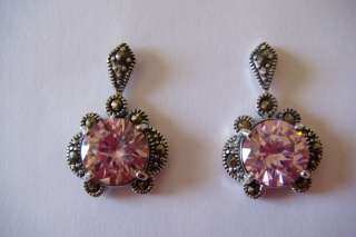   Earrings Made Of solid sterling silver With Natural marcasite and Pink