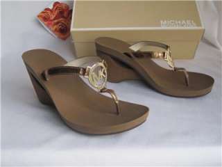 New MICHAEL KORS Warren Bronze Metallic Leather Thong Sandals Shoes 8 