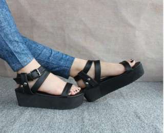   Girl Punk Thongs Buckle Sandal Shoes Platform Heels Wedge Flats Loafer