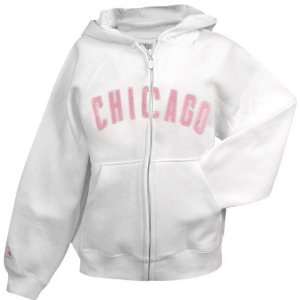 Girls Chicago Cubs White/Pink Full Zip Hooded Fleece  