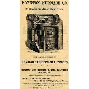 1885 Ad Nathaniel A. Chas B. Boynton Furnace Heaters   Original Print 