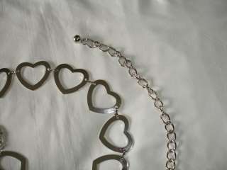 Silver Hollow Heart Pattern Metal Chain Belt One Size  