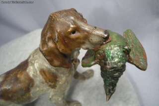 Large Rare Antique Vienna Bronze Hunting Dog & Pheasant  