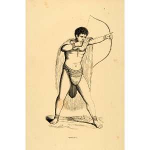  1844 Engraving Costume Hottentot Khoikhoi Man Archer 