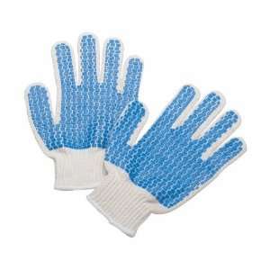 String Knit Glove, Cotton/Polyester, PVC Blue Block 2 Sides, Standard 