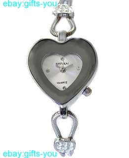 New Matt Silver Band White Dial Female Heart Case Crystal Bracelet 