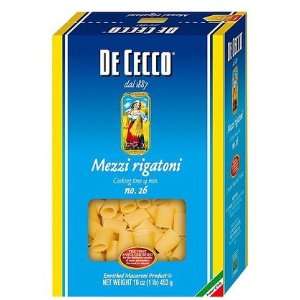  De Cecco Mezzi Rigatoni, 16 oz Boxes, 5 ct (Quantity of 1 