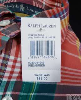 NWT Polo Ralph Lauren Madras Plaid Buttondown Shirt L  