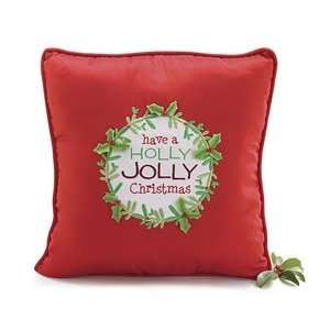 Have a Holly Jolly Christmas Pillow Red Satin Wreath 