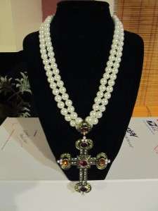 Heidi Daus Necklace Royal Intrigue Pearl & Cross NWOB  Gorgeous 
