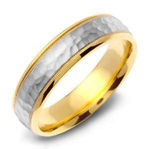   14K Two Tone Gold Hammered Milgrain Domed Wedding Band Ring Jewelry