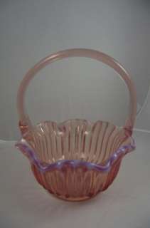 Fenton Pink Basket with Opalescent Ruffle Rim  