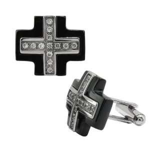 Inox Jewelry Cufflinks 316L Stainless Steel, PVD Black, Cubic Zirconia 