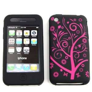Apple iPhone 3G/3GS Deluxe Silicone Skin, Pink Tree on Black Jelly 
