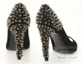   Black Suede & Silver Spike Lorissa Peep Toe Heels Size 12M  