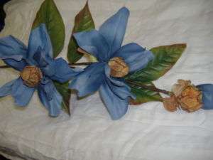 Magnolia Navy Blue Silk Flowers Long Stem Spray E047  