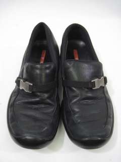 AUTH PRADA Womens Black Leather Loafers Shoes Sz 35 5  