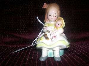 Josef Figurine Little Girl holding dolly no damage  